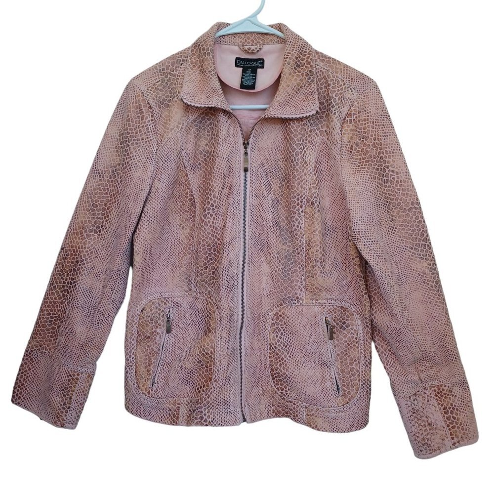 Dialogue Jacket Pink Reptile Faux Leather Zip Details‎ Womens Medium